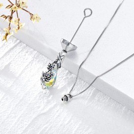 PROESS Urn Necklace for Ashes 925 Sterling Silver Rose Flower / Phoenix / Hummingbird / Dragon / Cow Cremation Jewellery Memory Keepsake Pendant for Men and Women with Filling Tool, Sterling Silver,