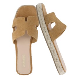 CUSHIONAIRE Avocado Women’s Espadrille Slide Sandal – Suede Cutout Upper with Jute-Wrapped Platform & Cushioned Footbed, CHESTNUT 7.5