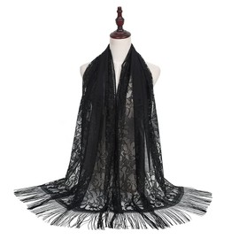 CCAIPU Lace Stole for Women, Lace Soft Shoulder Scarf Scarves Wedding Party Festive Stole for Evening Dress, Black (black-a)