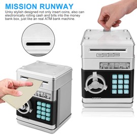 Renvdsa Electronic Password Piggy Bank Cash Coin Can Auto Scroll Paper Money Saving Box Toy for 6 7 8 9 10 11 12 Years Old Kids Gifts (Silvery)
