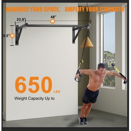 HWOOUSA Pull Up Bar Wall Mounted, Heavy Duty 650 lbs Capacity Chin Up Bar, 48" Multi-Grip Strength Training Pull-up Bars, for Home Gym Garage/Backyard Total Body Workout, Ease Of Use Mounting
