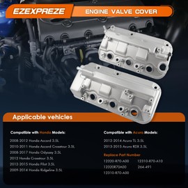Ezexpreze Aluminium Front Rear Engine Valve Cover Compatible with 2008-2017 Honda Accord Crosstour Odyssey Pilot Ridgeline 3.5L,2012-2015 Acura TL RDX 3.5L,Replacement 12310-R70-A00,12320-R70-A00