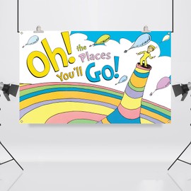 Vohado Oh The Places You'll Go Photo Booth Backdrop Graduation Decoration Travel Theme Party Supply School Classroom Bulletin Board Wall Decor-5.9×3.6ft