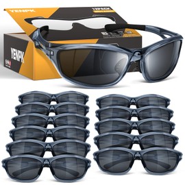 YENPK 12 Pack Safety Glasses for Men Women, Safety Goggles/Sunglasses ANSI Z87.1+ Standard UV400, Wrap Around Eye Protection, Scratch Impact Resistant Protective Eyewear(Dark Grey Lens & Frame)