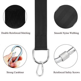 Tree Swing Hanging Straps Kit (Set of 2), EKVINOR Tree Hanging Kits 5ft Length with 2 Heavy Duty Safety Lock Carabiner Hooks, Holds Max 2200 lbs, Perfect for Tree Swing & Hammocks - Black