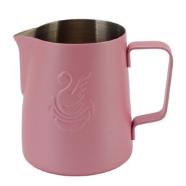Milk Frothing Pitcher Multipurpose 304 Stainless Steel Coffee Steaming Pitcher with Handle for Milk Coffee 420ml Pink