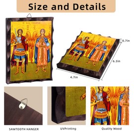 Threehoney Greek Christian Orthodox Icon Archangels Michael and Gabriel Image Hanging Painting 6.3 x 4.7 inHandmade Solid Wood Decorative Painting for Home and Church Decoration