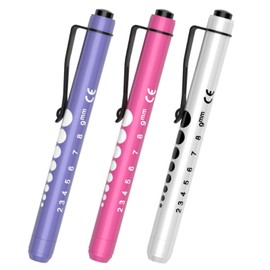 RISEMART 3packs Pen Lights for Nurses, Pen Light Medical, Penlights for Nurses with Pupil Gauge and Ruler, White Light LED Penlight for Nursing School Student Doctor EMT CNA (Pink/Purple/White)