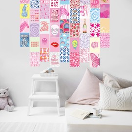 Haoran Preppy Room Decor Wall Collage Kit, 4 * 6inch Aesthetic Dorm Decorations for Teen Girls and Adults, Trendy Pink Photo Collage Kit, Cute Posters for Room Aesthetic, C04-P
