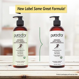 PURA D'OR 16 Oz Organic Deep Tissue Sports Massage - Jojoba, Sunflower, Almond, Grapefruit & Eucalyptus Oils - Alleviate Muscle Soreness
