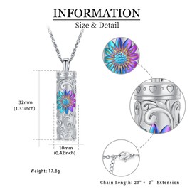 shajwo Cylinder Urn Necklace for Ashes for Women Men Sunflower Cremation Jewelry Vial Memorial Loved One Pendant,Rainbow