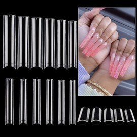 Adonafy Nail Tips for Gel Nails: Extra Long 504 Pieces Acrylic Artificial Fake Nails Tips - French Transparent False Nails for Sticking 12 Sizes Half Cover Nail Tips Set for Nail Salons DIY