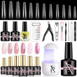SXC Cosmetics Extension Gel Nail Kit w/ Mini Nail Lamp, EGK-03 - Pink Series