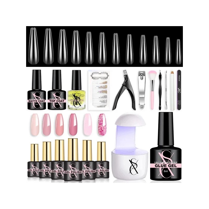 SXC Cosmetics Extension Gel Nail Kit w/ Mini Nail Lamp,