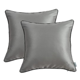 Grey Pillow Covers Decorative Throw Pillow Cases Solid Satin Fabric Black and White Piping Bed Couch Sofa Chair Soft Square Cushion Cover Pillow Sham, 18x18 inch, 45x45 cm, Pack of 2