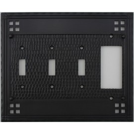 Arts & Crafts Mission Style Oil Rubbed Bronze 4 Gang Switch Plate - 3 Toggle Light Switch Openings 1 GFI/Rocker Opening