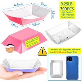 MotBach 300 Pack Colorful 1/4Lb Paper Food Boat Trays Disposable Small Paper Boats Plates Containers, 0.25Lb Mini Kraft Food Serving Boat Tray Bowl for Snack Fries Dessert Popcorn Sauce BBQ Taco Nacho