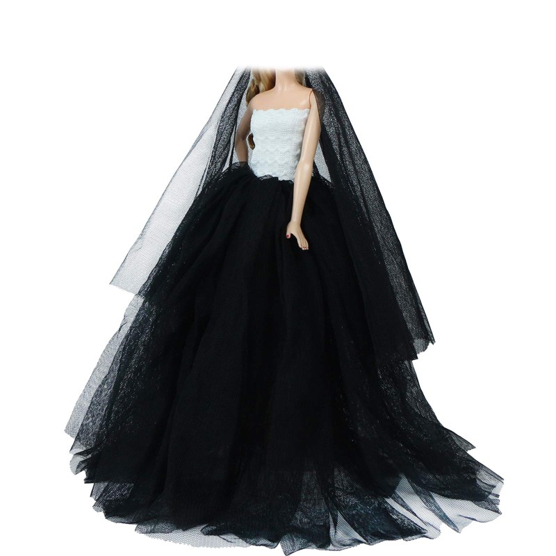 BJDBUS 11.5 inch Girl Doll Clothes, Black White Trailing Dinner
