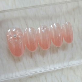 Pink Ribbon Glazed Handmade Nail Tips - Petit Square / 핑크리본 글레이즈드 수제네일팁 - 쁘띠스퀘어