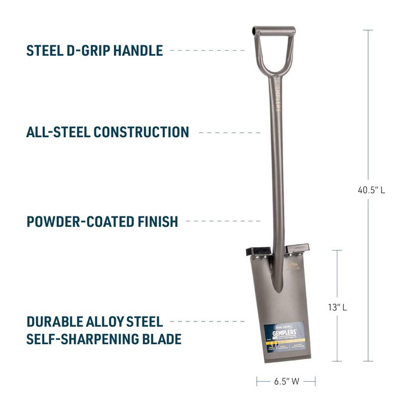 Gemplers All Steel Spade, Self-Sharpening Blade, Two Removable Footpads, 40.5"
