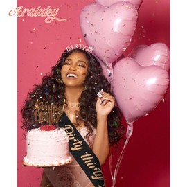 Araluky Dirty 30th Birthday Decorations for Her with 30th Birthday Sash for Women & Rhinestone Dirty Thirty Birthday Headband, Happy 30th Birthday Decorations for Women 30th Birthday Gifts for Her