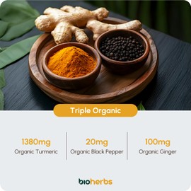 Organic Turmeric Curcumin Capsules 1500mg - with Black Pepper & Ginger | High Strength Turmeric Supplement by BioHerbs | 120 Easy-to-Swallow Capsules (2-Month Supply)