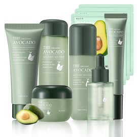 9PCS Avocado Skin Care Gift Set,Facial Kit with Cleanser,Toner,Eye Cream,Face Serum,Lotion,Face Cream and Masks,Hydrating Facial Skin Care Gift Set for Women