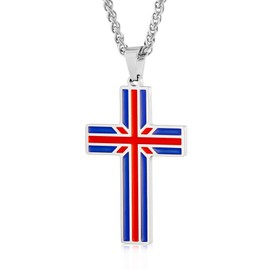 Rajputana Mens Cross Necklace United Kingdom Flag Necklaces for Men Enamel UK Union Flag Stainless Steel Chain Cross Necklace for Boys Men Patriotic Jewelry Gifts