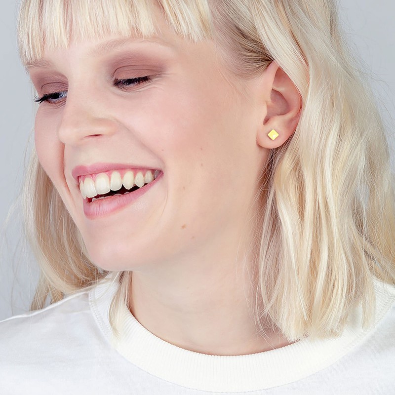 ALEXASCHA® Tiny Ceramic Stud Earrings Square • Nickel-Free Stud for