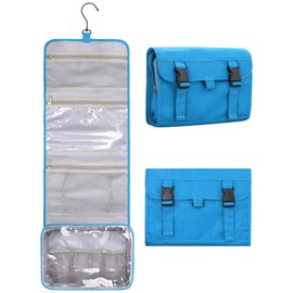 Twofold Hanging Travel Toiletry Bag for Women & Men, Large Capacity Waterproof Cosmetic Organizer with Foldable Design & Multi-Pockets for Skincare, Makeup, Shaving Kits - Blue