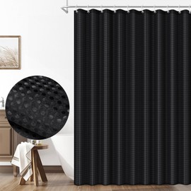 LUKDUNG Waffle Shower Curtain, 180 x 180 cm, Waffle Shower Curtain, Washable Textile, Polyester Fabric Shower Curtain with 12 Shower Curtain Rings, Black