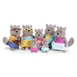 Li'l Woodzeez WZ6712Z Large Battat Tiere Bustleberry Squirrel Family with Grandparents – 7pc Set with Miniature Figurines – Animal Toys and Accessories for Kids Age 3+, Multicoloured