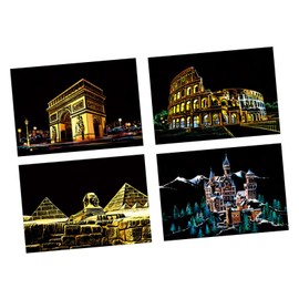 SM SunniMix 4X Rainbow Scratch Paper Card Scratch Painting Stencil Draw Board Drawing Postcards Black Scratch Sheets Creative Art Craft, Style A