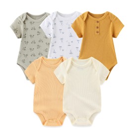 Tone Short-Sleeved Bodysuits for Newborns Baby Boys and Girls 0-3 m/3-6 m/6-9 m/9-12 m Cotton, Yellow grey & white baby onesie
