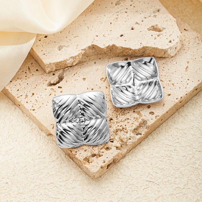 FFWTPY Women's Earrings Hypoallergenic Square Stainless Steel Earrings Trendy Commuting