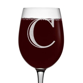 Etched Monogram 16oz Stemmed Wine Glass (Letter C)
