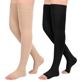 2Pairs Ktinnead 20-30mmHg Thigh High Compression Stockings for Women, Open-Toe Thigh High Compression Socks, Medical Compression Stockings for Pregnant, Teacher, Doctor, Varicose Veins, lymphedema