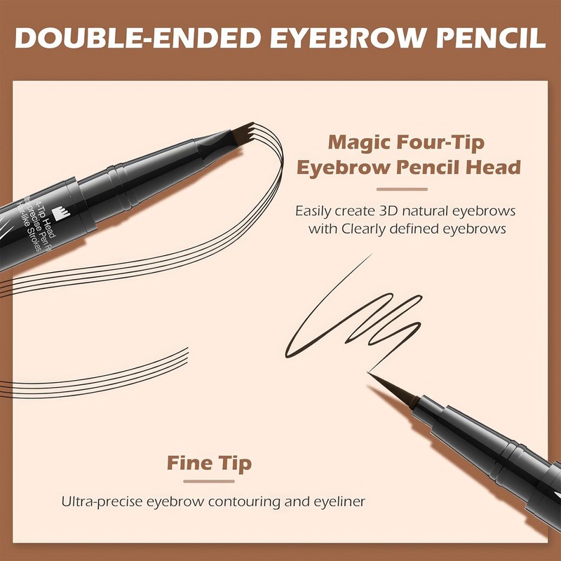 ZWWOGE Eyebrow Pencil, Waterproof, Sweat-Resistant, Eyebrow Pencil, 2-in-1 Dual Professional