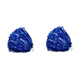 2Pcs Cheerleading Pom Poms Shining Metallic Foil Cheerleader Pom Poms Handheld Cheerleader Pompoms with Plastic Finger Ring for Sports Team Spirit Cheering (Blue)