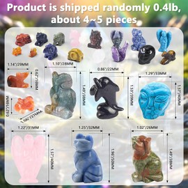 Bulk Assorted Small Angel Figurines Natural Gemstones Crystals Elephant Statue Cat Figurine Healing Stones Gifts for Women Anxiety Relief Office Desk Decor (0.4lb Set)