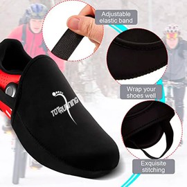 TOTRUNNING Neoprene Thermal Bicycle Toe Cap (L) - Waterproof, Elastic, Unisex, Adult, Large, Black, Cycling Shoes Overshoes, black, L