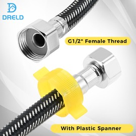 DRELD 2-Pack Stainless Steel Braided Flexible Hoses, G1/2" to G1/2" Reinforced Tap Connectors Hose for Shower, Toilet Bowl, Sink & Mixer Taps - 80cm Pipe Fittings