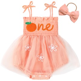 HONGTEYA Baby Girl 1st Birthday Outfit Girl First Birthday Clothes One Year Old Gifts Lace Romper Tulle Summer Newborn Dress Orange