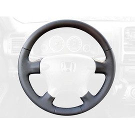 RedlineGoods steering wheel cover compatible with Honda CR-V 2002-06. Tailor made - not universal! Genuine top-grade Italian Black perforated leather with Silver thread