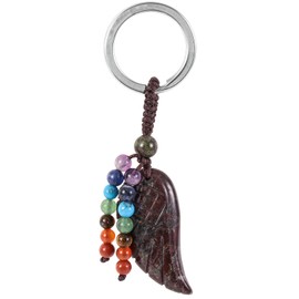 KYEYGWO Healing Crystal Angel Wings Keyring for Unisex, 7 Chakra Stone Key Ring, Decorative Healing Stone Wings, Bag Pendant, Lucky Charm Pendant for Lanyard, brown