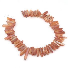 BEADIA Beige Titanium Coated Crystal Quartz Spike Point Stick Beads Rough 0.6"-0.8" for Jewelry Making 15 Inch/Strand