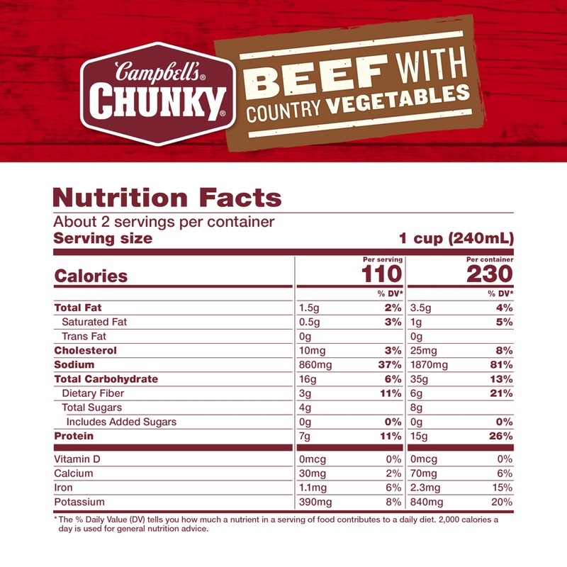 Campbell’s Chunky Soup, Beef Soup with Country Vegetables, 18.8 Oz