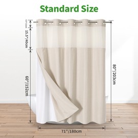 eachope Long No Hooks Needed Linen Textured Shower Curtain with Snap-in Fabric Liner Set,Cream Hotel Luxury Decor Shower Curtains for Bathroom,Waterproof & Washable,71Wx80H
