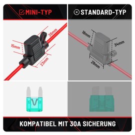 RED WOLF Fuse Holder 4 Pieces Blade Fuse Holder Mini Fuse Holder with 30 A ATM Car Fuse Car Truck Blade Fuse Dragon Inline Fuse Holder 4 mm² Cable Cross Section