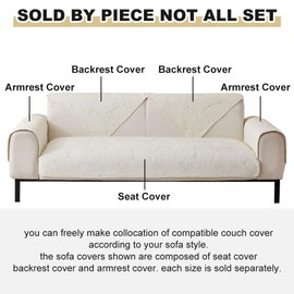 vctops Cotton Quilted Soft Couch Cover Neutral Leaf Embroidery Sofa Cover Anti Slip Sectional Couch Covers Washable Sofa Slipcover for Dogs, Children, Pets Furniture Protector (Beige White,28"x28")